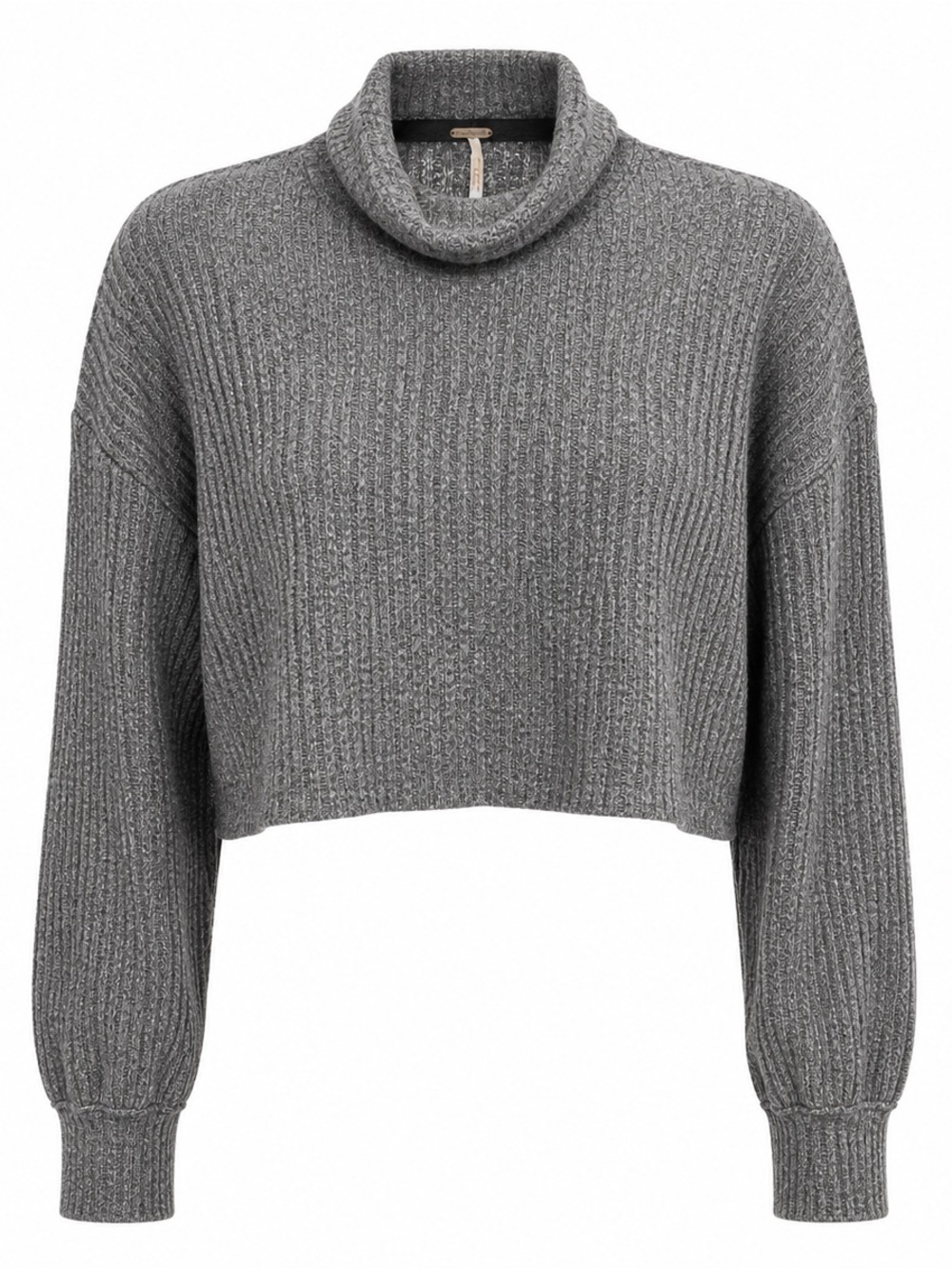 Free People Waffle Knit Gray Crop Long Sleeve Top- Small. Cotton Blend